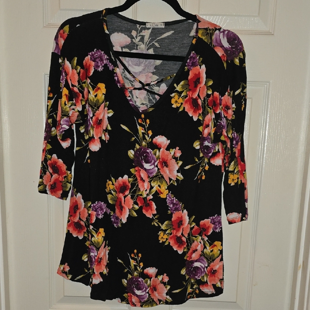 Pink and Orange Graphic Tie Front Blouse